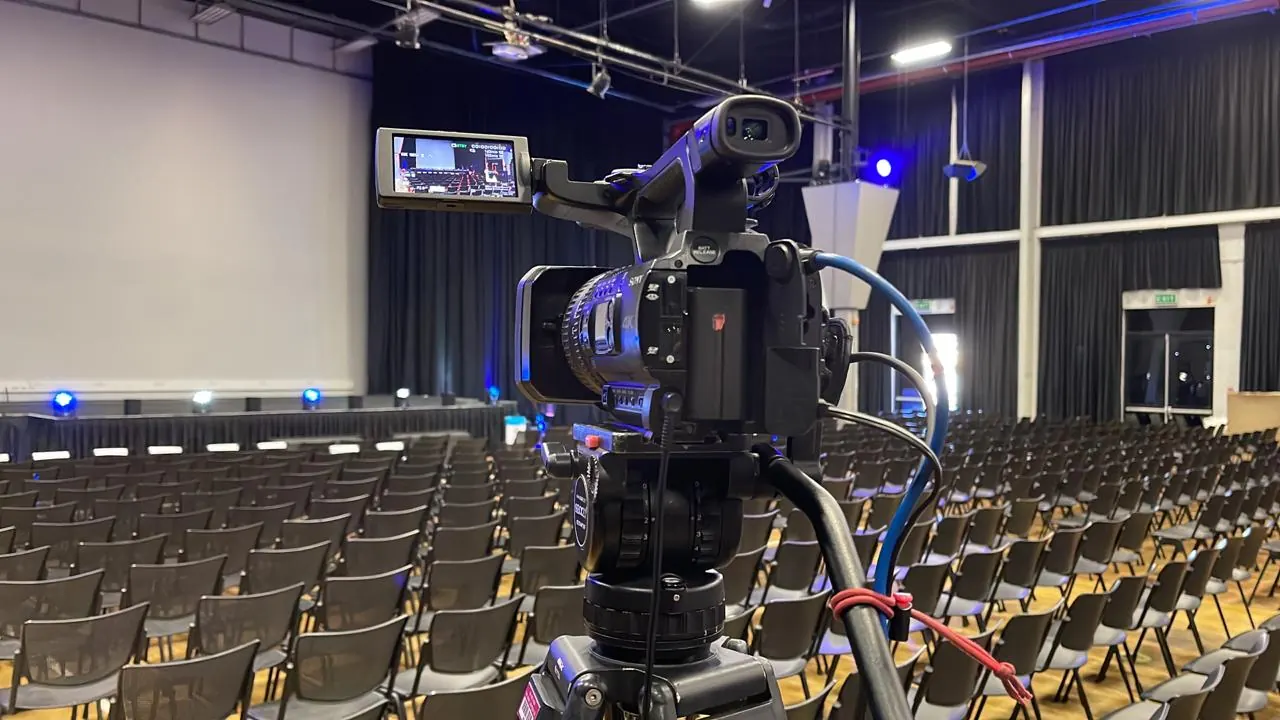 Broadcast camera set up in an event venue