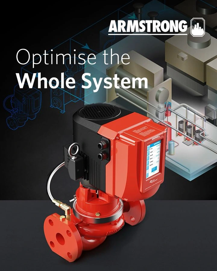 Armstrong campaign artwork: Optimise the Whole System, featuring industrial pump equipment
