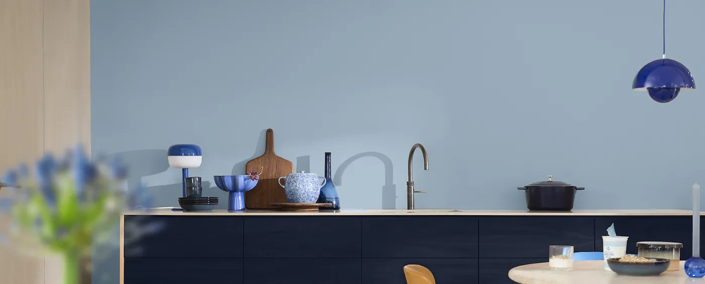 Blue-toned kitchen interior from the Dulux Mozambique credentials