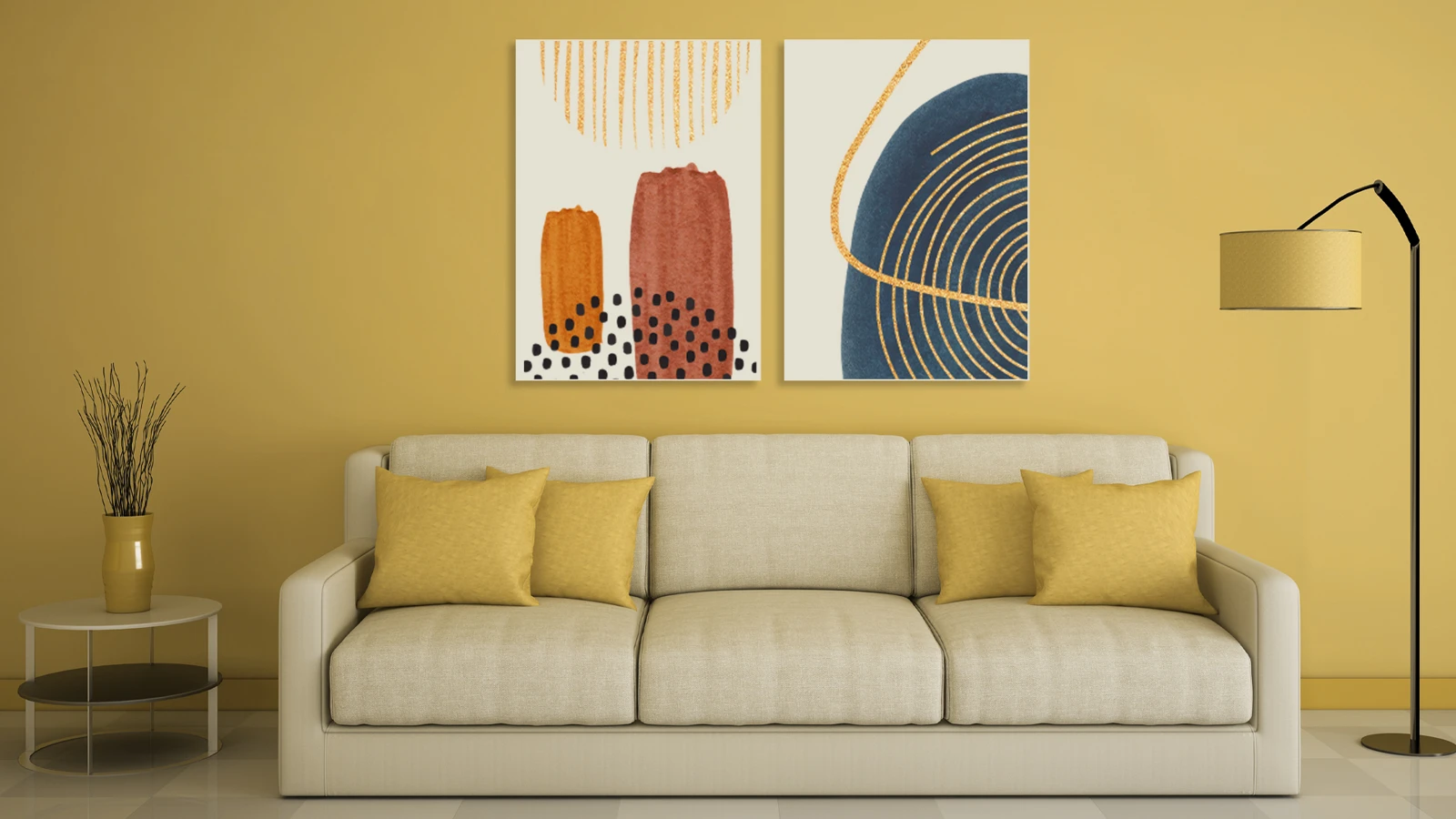 Framed artwork above a sofa from the Lazer Art & Frame credentials